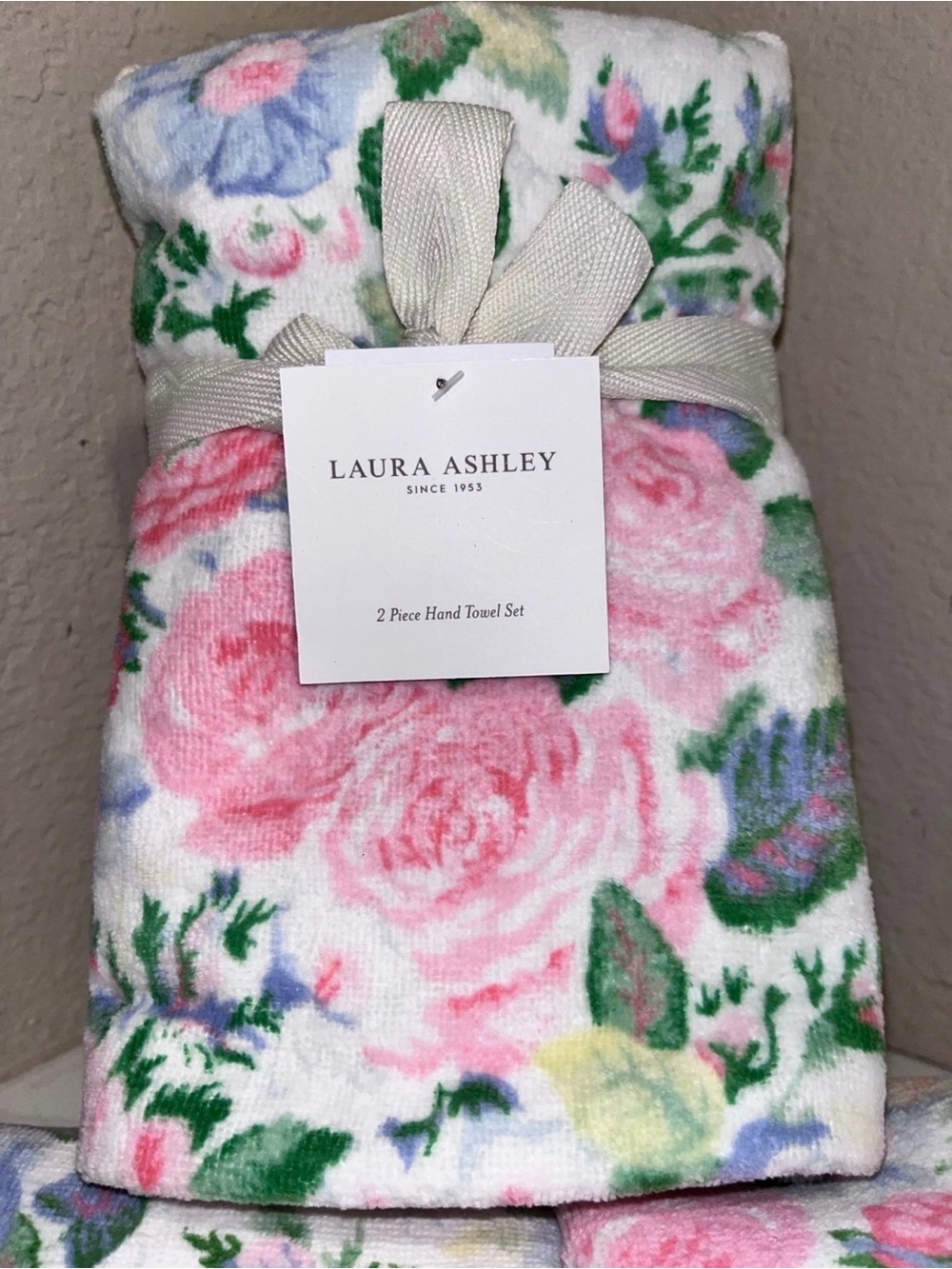 Laura Ashley Quartet Floral 2pc hand towel set 100% Cotton - NEW!!